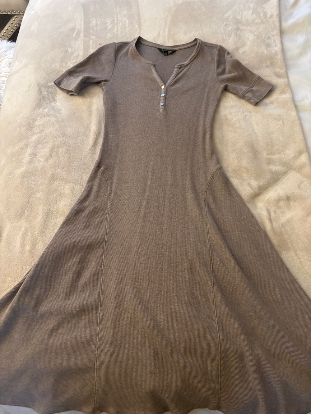 Lauren Ralph Lauren Chocolate Brown Short-Sleeve A-Line Midi Dress